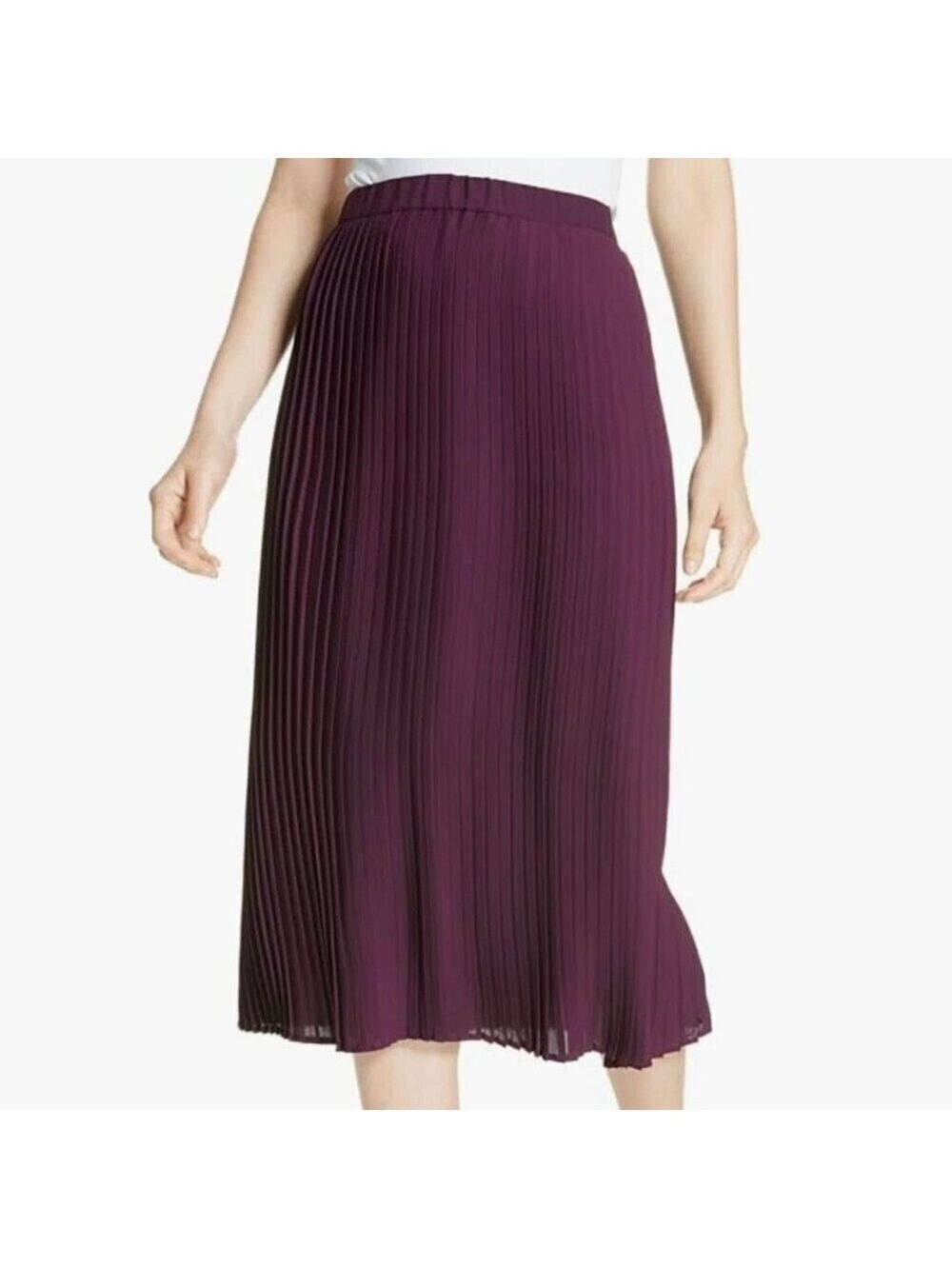 Eileen Fisher Knife Pleat Midi Skirt Purple Polyester Women's Size 12 - Picture 1 of 9